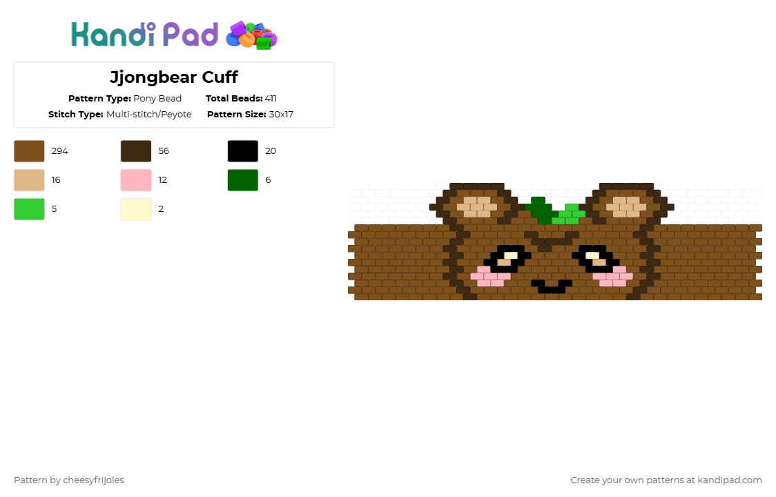 Jjongbear Cuff - Pony Bead Pattern by cheesyfrijoles on Kandi Pad - tan,ateez,aniteez,jjongbear,cuff,jjongbear cuff,ateez cuff