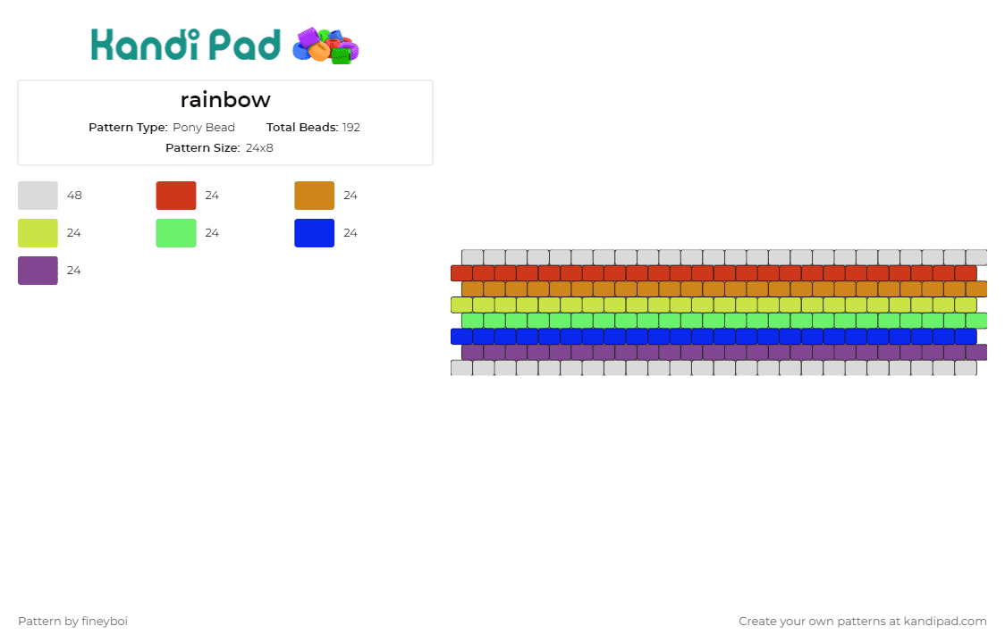 rainbow - Pony Bead Pattern by fineyboi on Kandi Pad - rainbow,stripes,cuff,vibrant,spectrum,classic,colorful,joyous