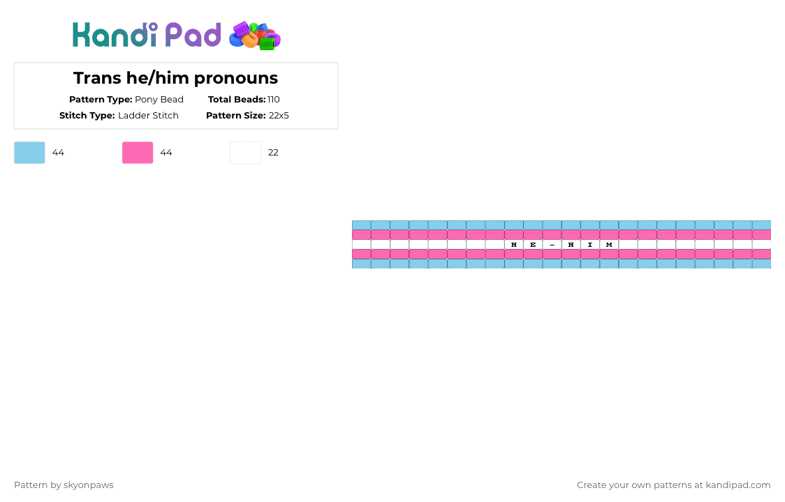 Trans he/him pronouns - Pony Bead Pattern by deleted_user_620536 on Kandi Pad - light blue,pink