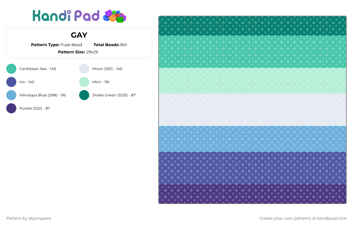 GAY - Fuse Bead Pattern by deleted_user_620536 on Kandi Pad - teal,light blue,purple
