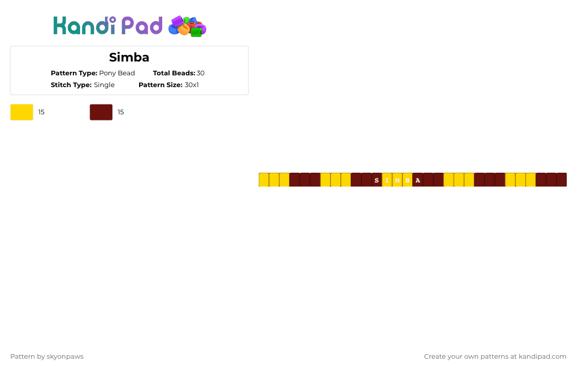 Simba - Pony Bead Pattern by deleted_user_620536 on Kandi Pad - yellow,brown