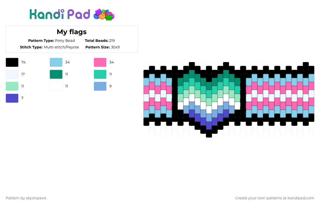 My flags - Pony Bead Pattern by deleted_user_620536 on Kandi Pad - teal,light blue,pink