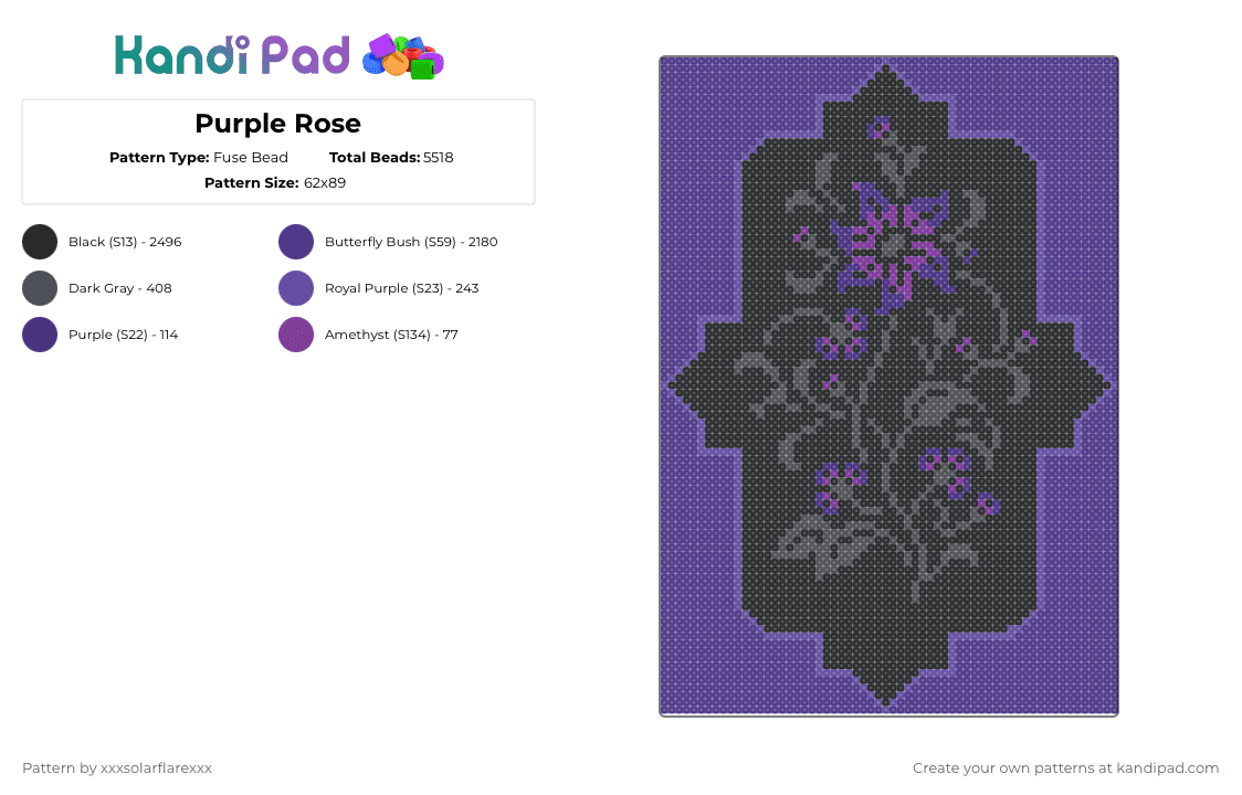 Purple Rose - Fuse Bead Pattern by deleted_user_620536 on Kandi Pad - purple