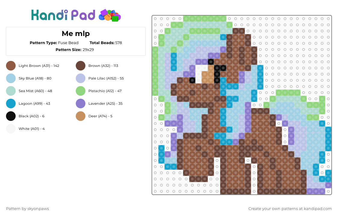 Me mlp - Fuse Bead Pattern by deleted_user_620536 on Kandi Pad - light blue,tan,brown