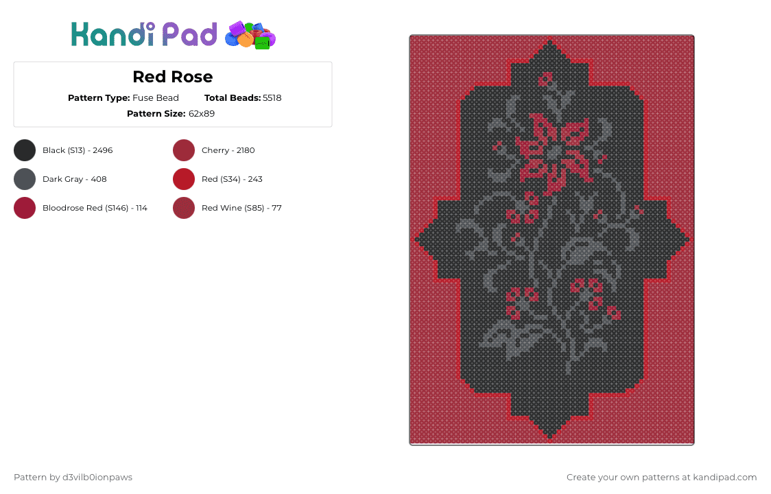 Red Rose - Fuse Bead Pattern by deleted_user_620536 on Kandi Pad - red
