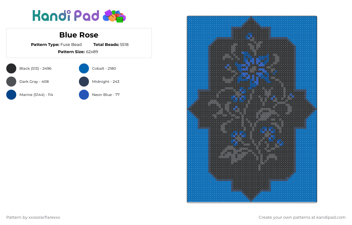 Blue Rose - Fuse Bead Pattern by deleted_user_620536 on Kandi Pad - blue