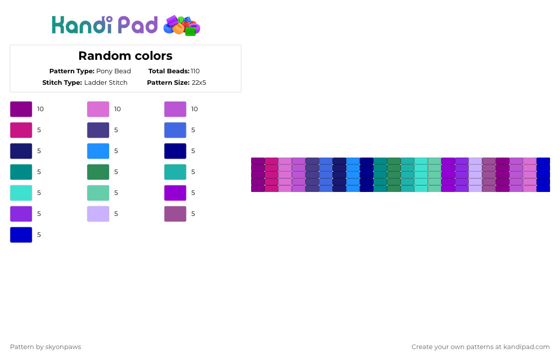 Random colors - Pony Bead Pattern by deleted_user_620536 on Kandi Pad - pink,purple