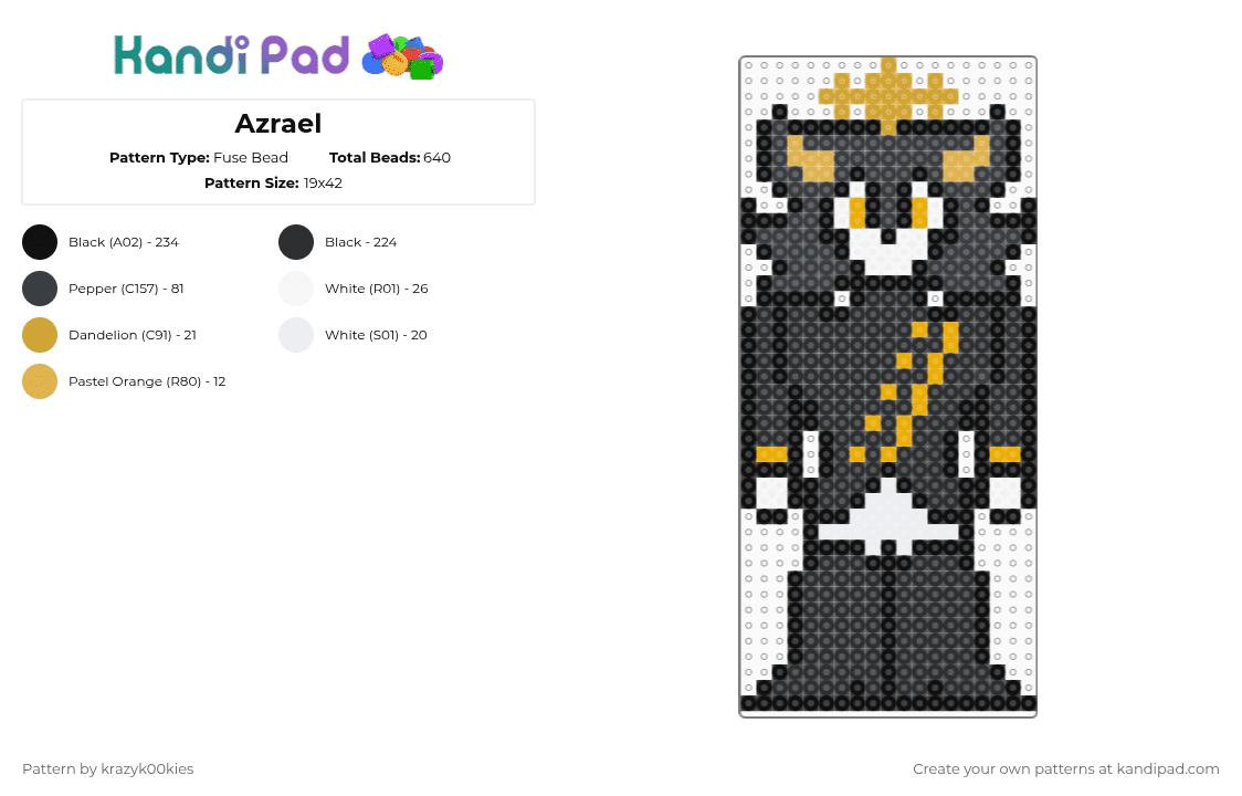 Azrael Sewing Pattern Azrael Fuse Bead Pattern - Kandi Pad | Kandi Patterns, Fuse Bead ...
