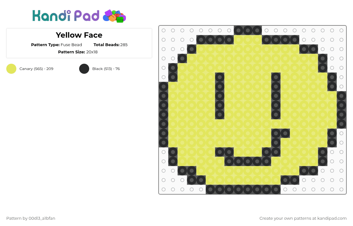Yellow Face - Fuse Bead Pattern by 00dl3_a1bfan on Kandi Pad - black,yellow,osc,objectshowcommunity,bfdi,tpot