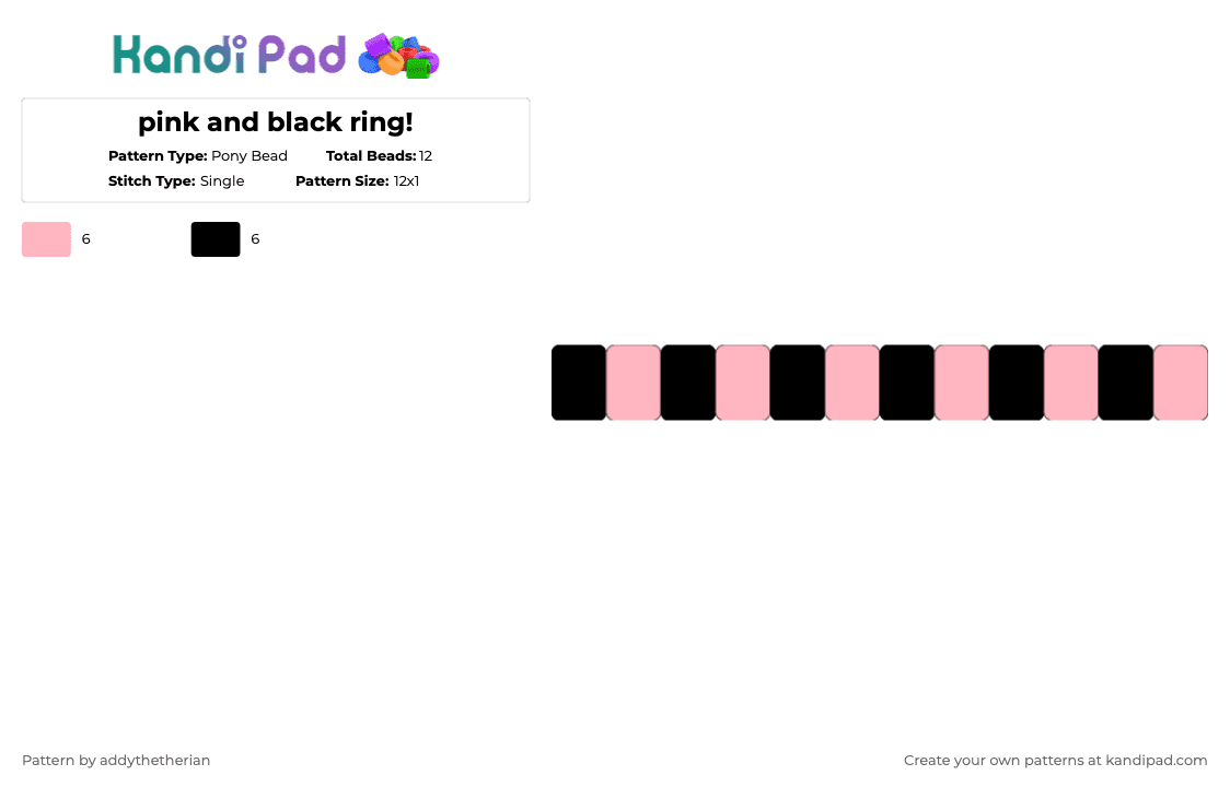 pink and black ring! - Pony Bead Pattern by addythetherian on Kandi Pad - pink,black,ring,easy