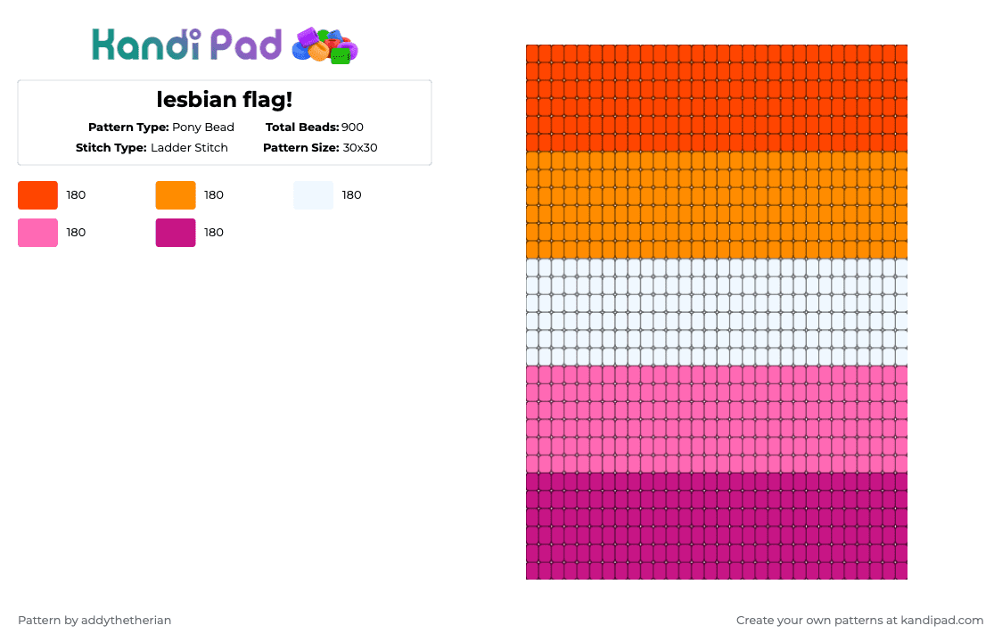 lesbian flag! - Pony Bead Pattern by addythetherian on Kandi Pad - pink,lesbian,pride,bigproject,yipeee