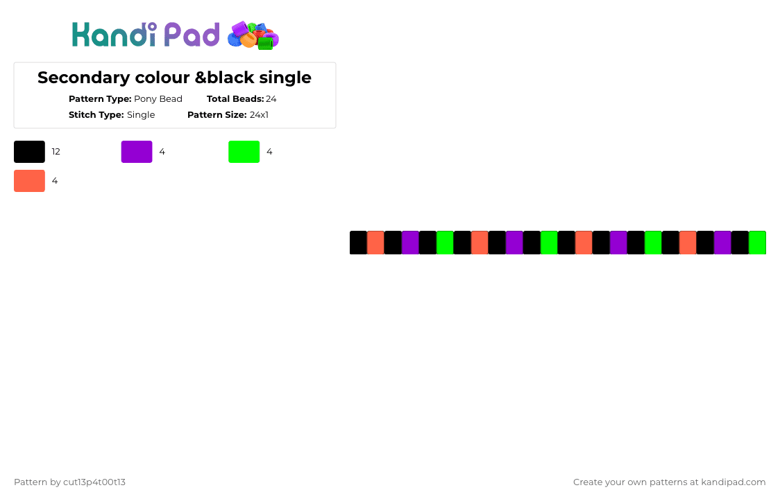 Secondary colour &black single - Pony Bead Pattern by cut13p4t00t13 on Kandi Pad - purple,green,red,rainbow,colorful,secondary colors,black