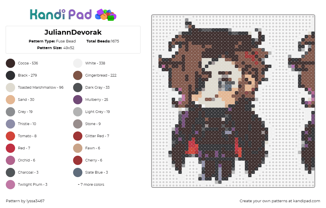 JuliannDevorak - Fuse Bead Pattern by lyssa3467 on Kandi Pad - julian devorak,arcana,character,mysterious,intrigue,game,visual novel,portrait,b