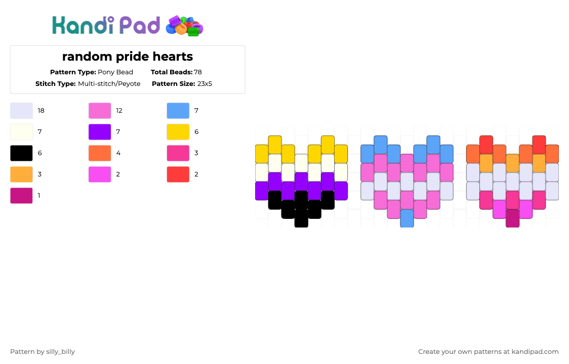 random pride hearts - Pony Bead Pattern by kade_x3 on Kandi Pad - pink