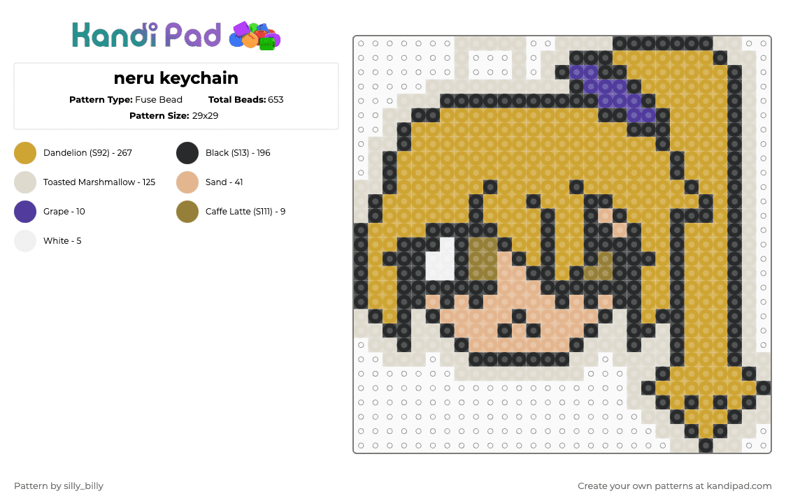 neru keychain - Fuse Bead Pattern by kade_x3 on Kandi Pad - orange,beige,neru,vocaloid,misic,akita,bananamiku