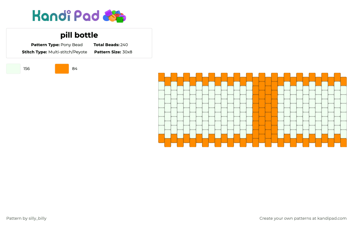 pill bottle - Pony Bead Pattern by kade_x3 on Kandi Pad - orange,white