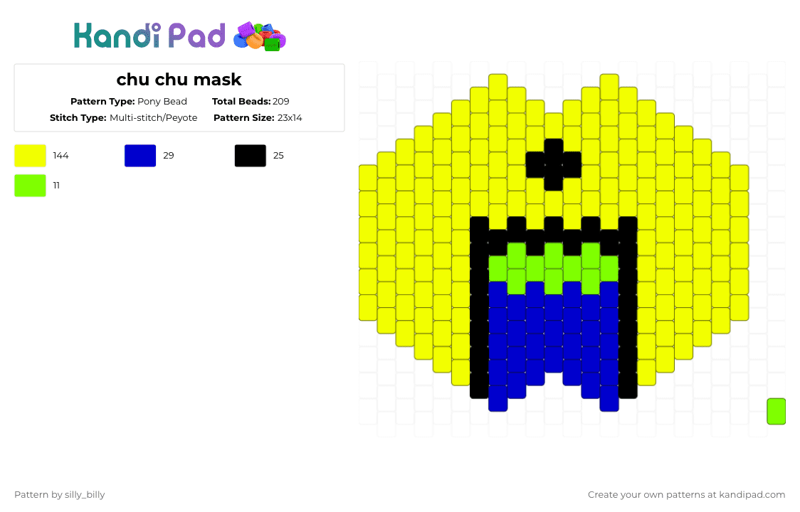 chu chu mask - Pony Bead Pattern by kade_x3 on Kandi Pad - yellow,bbsi,breakcore,chuchu
