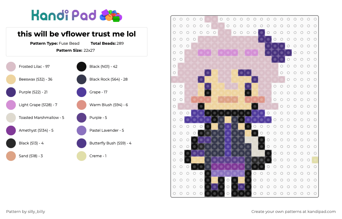 vflower!! - Fuse Bead Pattern by kade_x3 on Kandi Pad - beige,purple