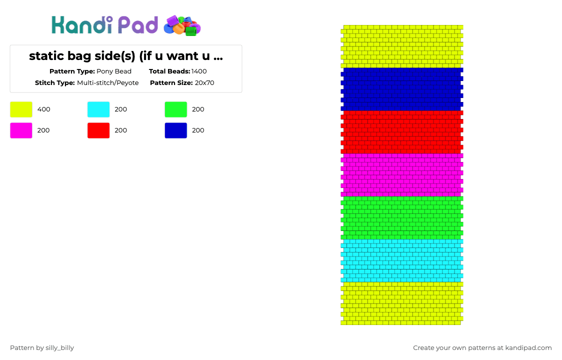 static bag side(s) (if u want u can duplicate this or make the other design :]) - Pony Bead Pattern by kade_x3 on Kandi Pad - yellow,this is how it should be,miku,static,nostalgia,hatsune