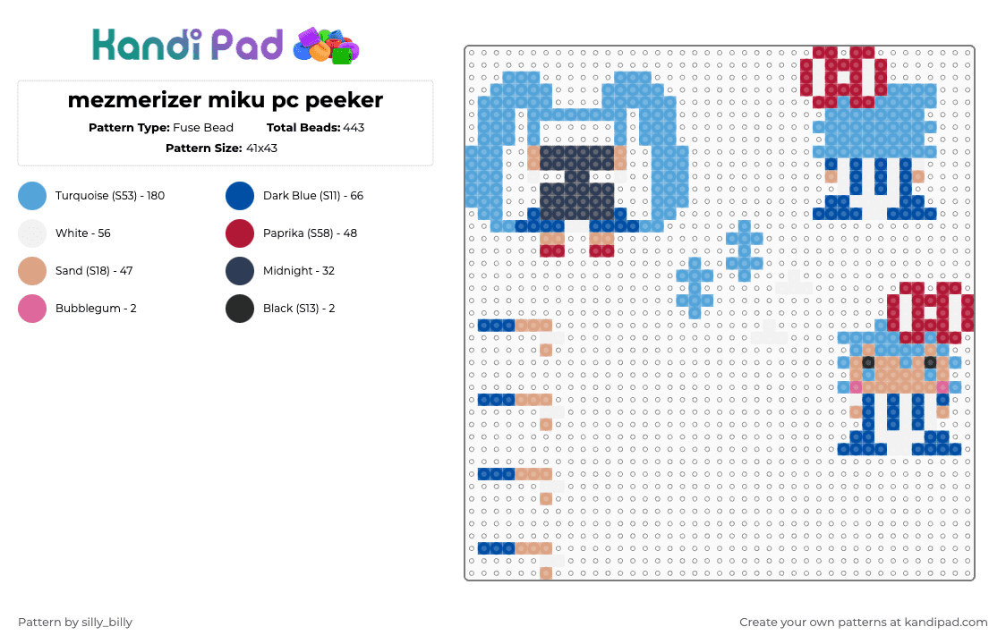 mezmerizer miku pc peeker - Fuse Bead Pattern by kade_x3 on Kandi Pad - light blue,blue,miku,hatsune,silly,mesmerizer