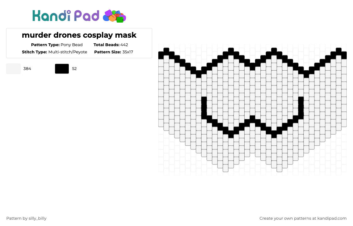 murder drones cosplay mask - Pony Bead Pattern by kade_x3 on Kandi Pad - white