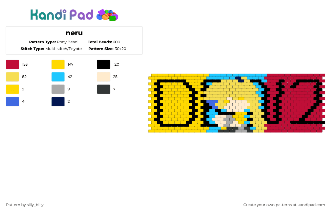 neru - Pony Bead Pattern by kade_x3 on Kandi Pad - yellow,red,triplebaka,silly,neru,akita,bananamiku,hatsunemiku,kasaneteto,vocaloid