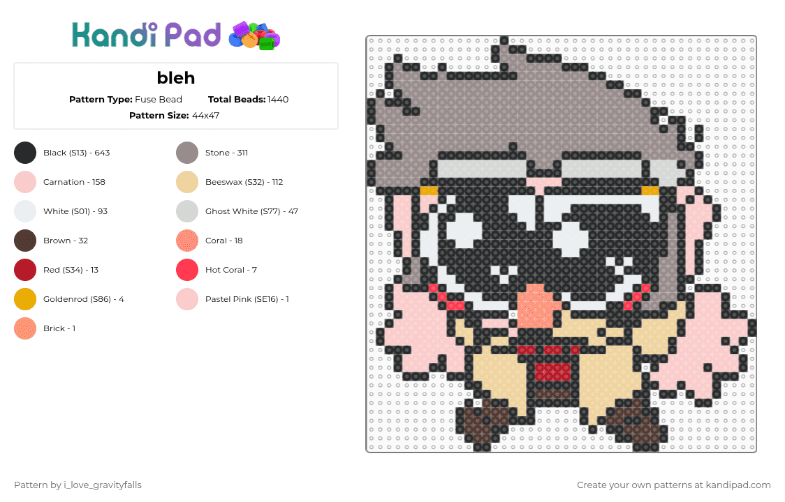ford pines silly! X3 - Fuse Bead Pattern by 0sc_f4n4ct1c on Kandi Pad - black,beige,gray,gravity falls,stanford pines,silly,the pines,made on a whim