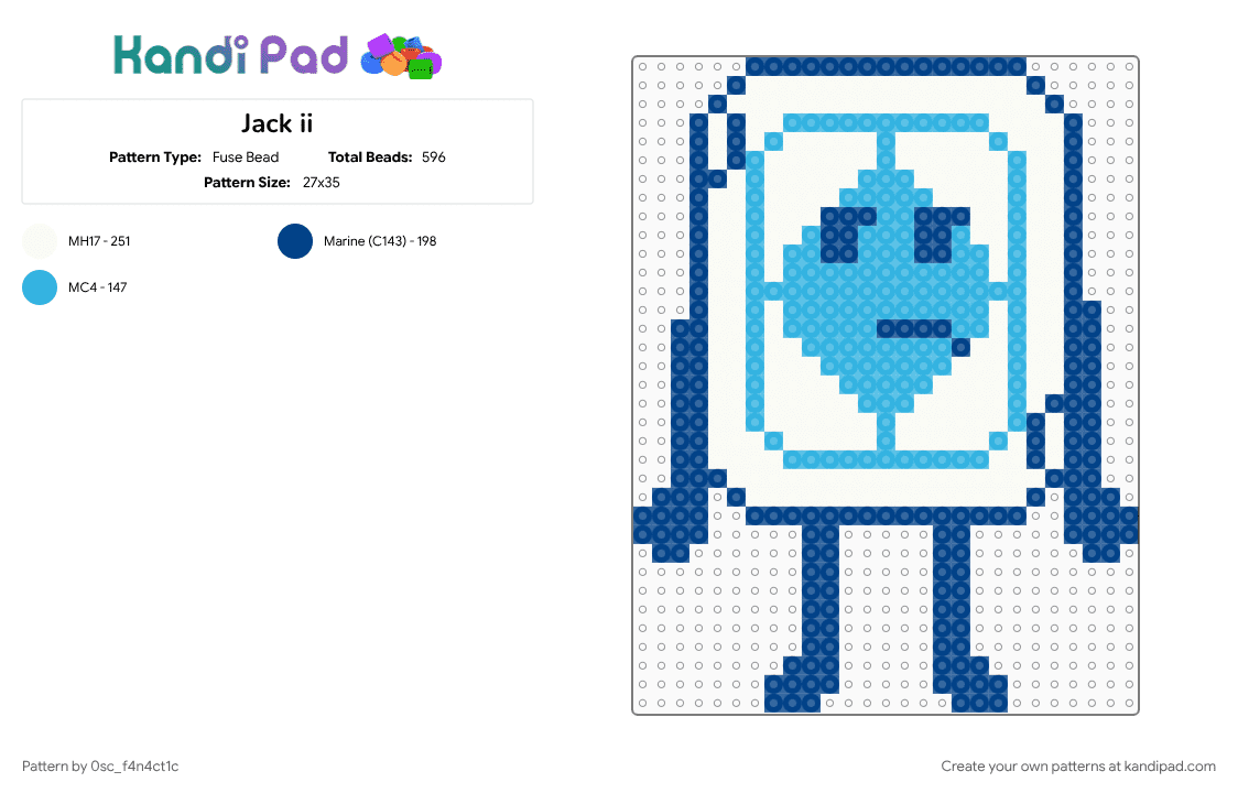 Jack ii - Fuse Bead Pattern by 0sc_f4n4t1c on Kandi Pad - blue, ii, inaimate insanity, jack ii, light blue, object show, object shows, osc