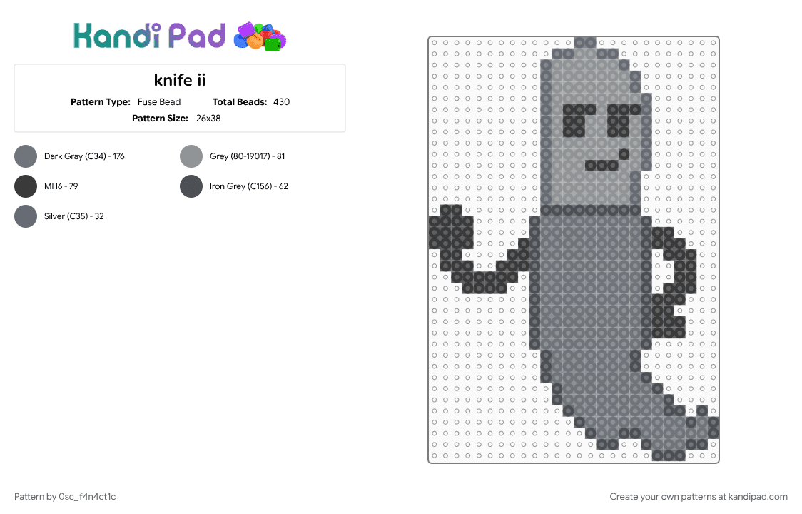 knife ii - Fuse Bead Pattern by 0sc_f4n4t1c on Kandi Pad - ghost knife, gray, grey, ii, inanimate insanity 4, knife ii, knife ii season 2, osc