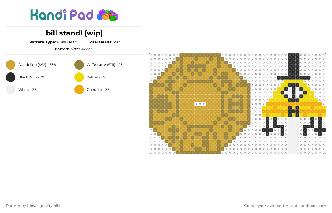 bill stand! (wip) - Fuse Bead Pattern by 0sc_f4n4ct1c on Kandi Pad - orange,gold