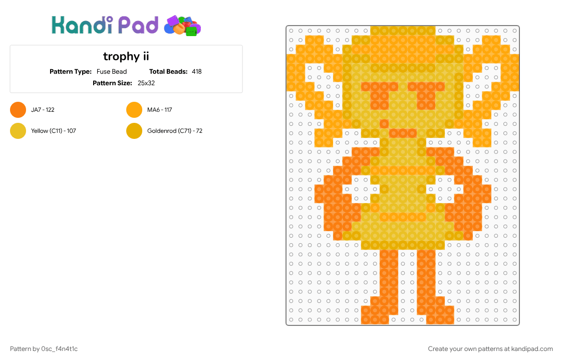 trophy ii - Fuse Bead Pattern by 0sc_f4n4t1c on Kandi Pad - ii, inanimate insanity, object show, object shows, orange, osc, trophy, trophy ii, trophy inanimate insanity