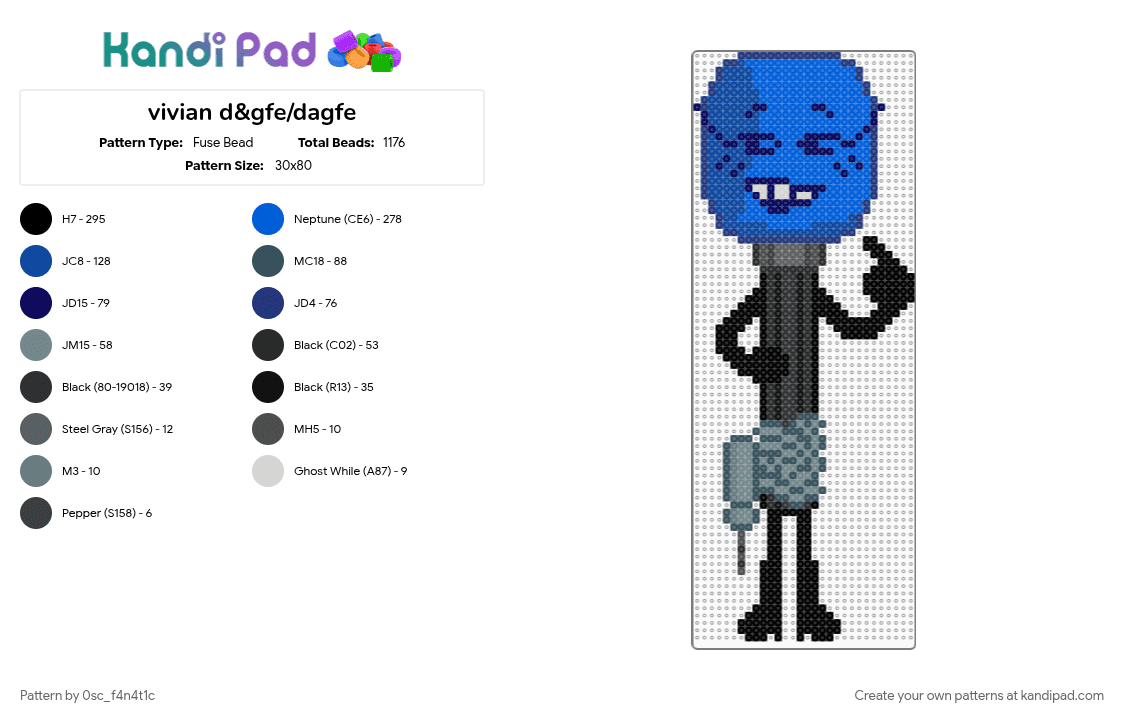 vivian d&gfe/dagfe - Fuse Bead Pattern by 0sc_f4n4t1c on Kandi Pad - blue, dagfe, drugs and guns for everyone, object show, objectshows, osc, underrated, vivian dagfe