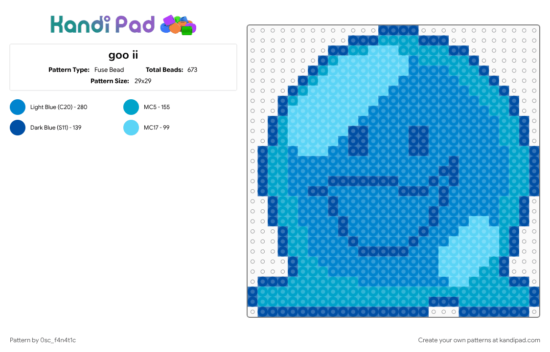 goo ii - Fuse Bead Pattern by 0sc_f4n4t1c on Kandi Pad - blue, goo ii season 3, goo ii season 4, ii, inanimate insanity, inanimate insanity 4, inanimate insanity invitational, light blue, object show, osc