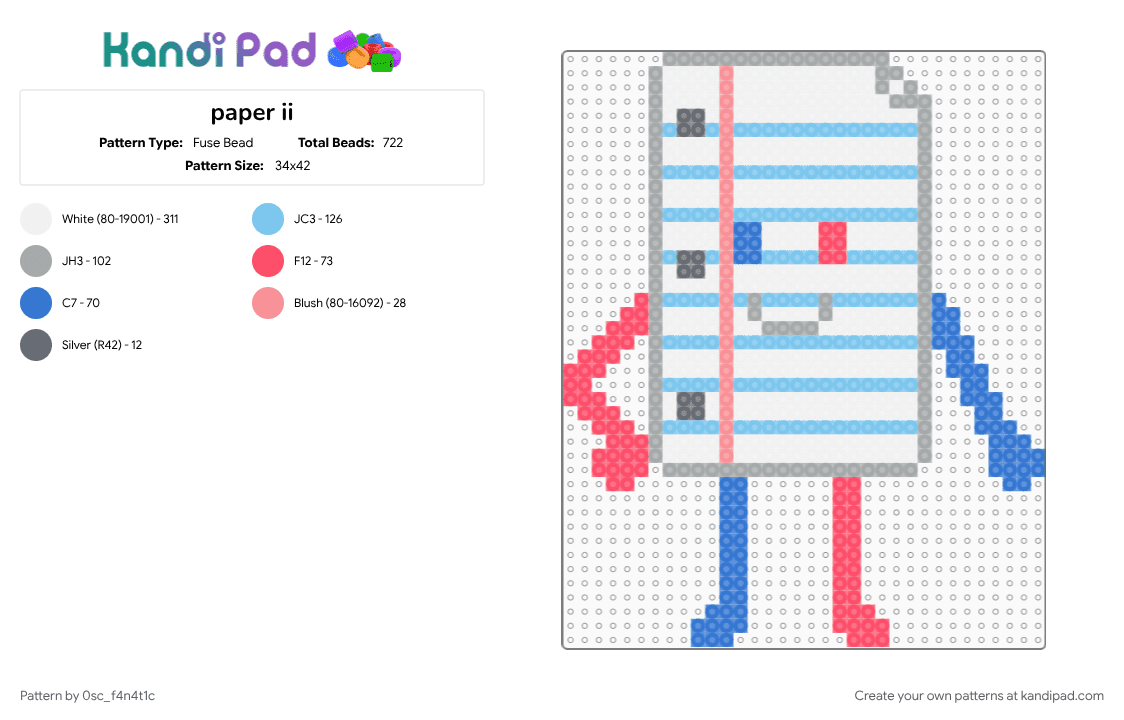 paper ii - Fuse Bead Pattern by 0sc_f4n4t1c on Kandi Pad - gray, ii, inanimate insanity, inanimate insanity 4, light blue, object shows, osc, paper ii, paper ii season 2, paper ii season 4, white