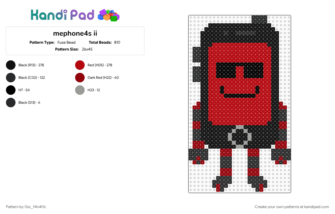 mephone4s ii - Fuse Bead Pattern by 0sc_f4n4t1c on Kandi Pad - ii, inanimate insanity, mephone4s, mephone4s ii, object show, objectshows, osc, red