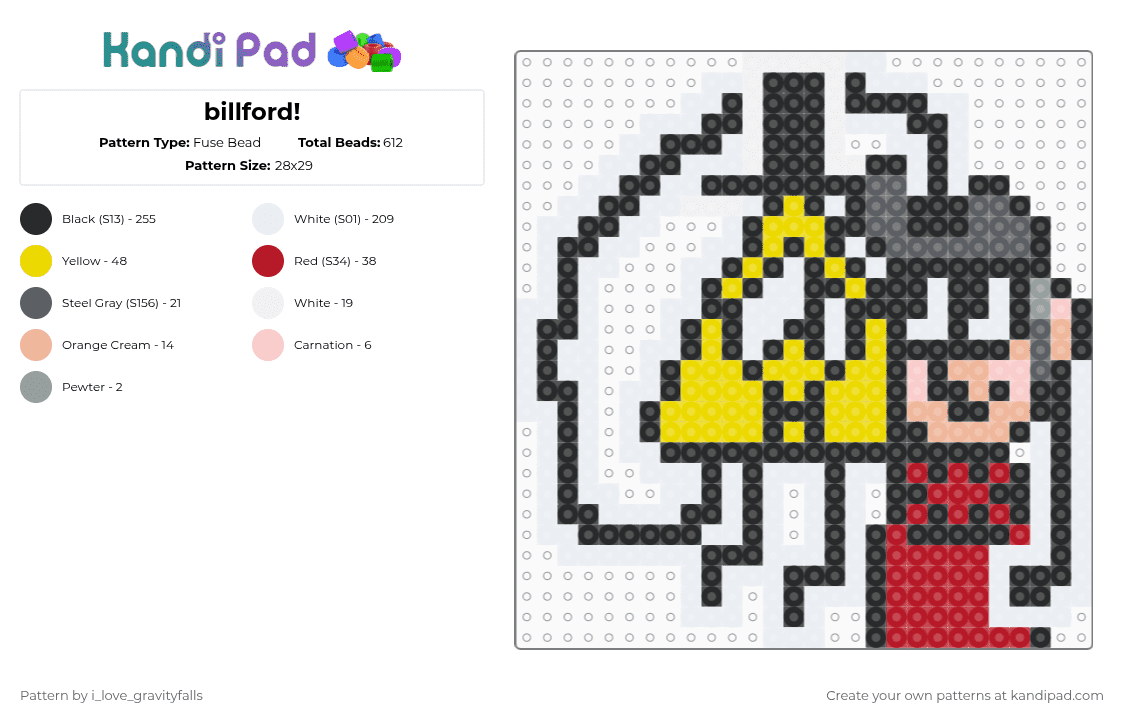 billford! - Fuse Bead Pattern by 0sc_f4n4ct1c on Kandi Pad - white,yellow,red,gravity falls,ford pines,bill cipher,billford