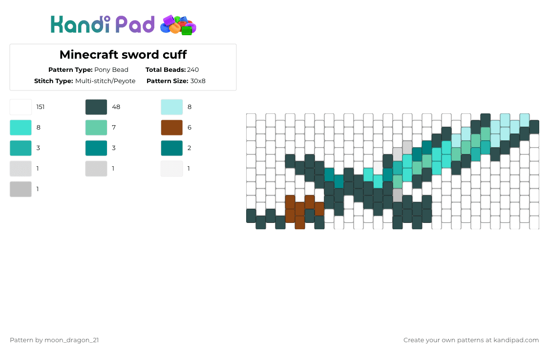 Minecraft sword cuff - Pony Bead Pattern by moon_dragon_21 on Kandi Pad - white,gray,light blue