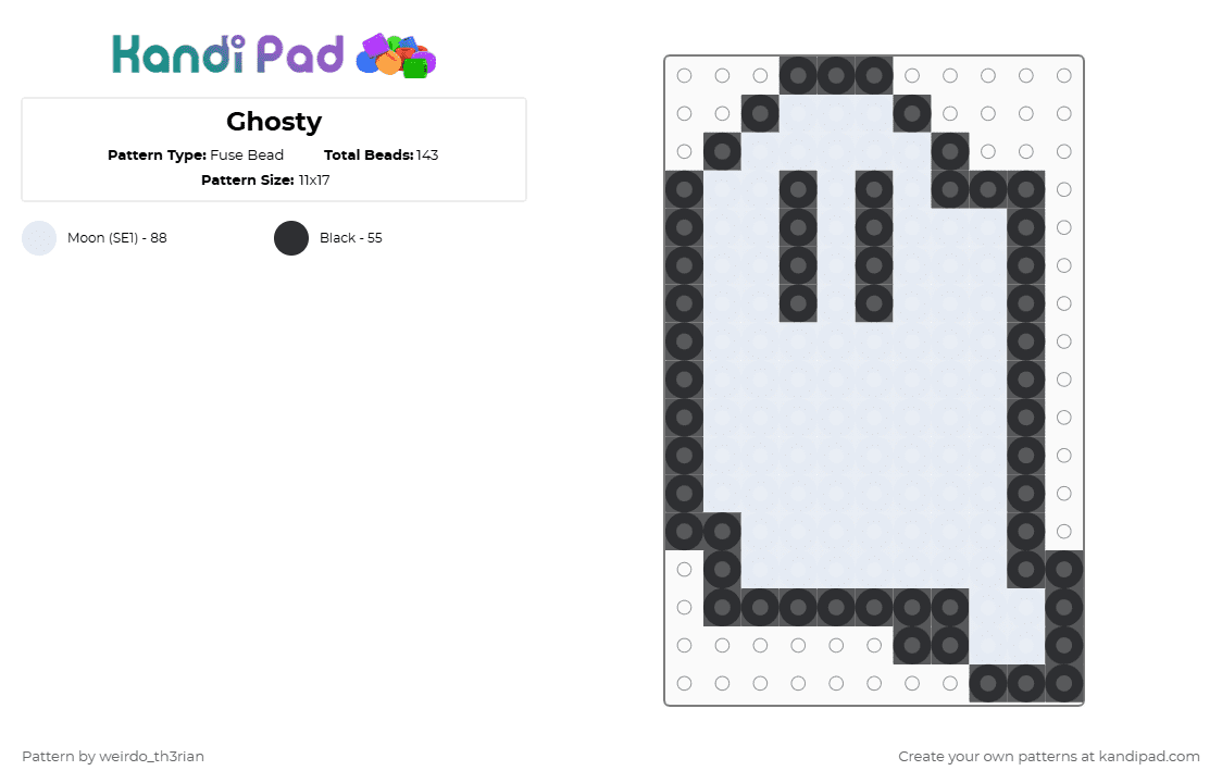Ghosty - Fuse Bead Pattern by moon_dragon_21 on Kandi Pad - black,white