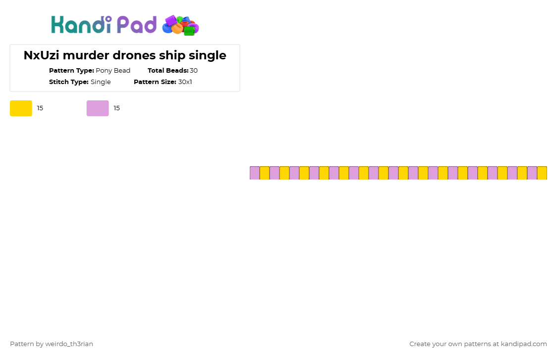NxUzi murder drones ship single - Pony Bead Pattern by moon_dragon_21 on Kandi Pad - yellow,pink