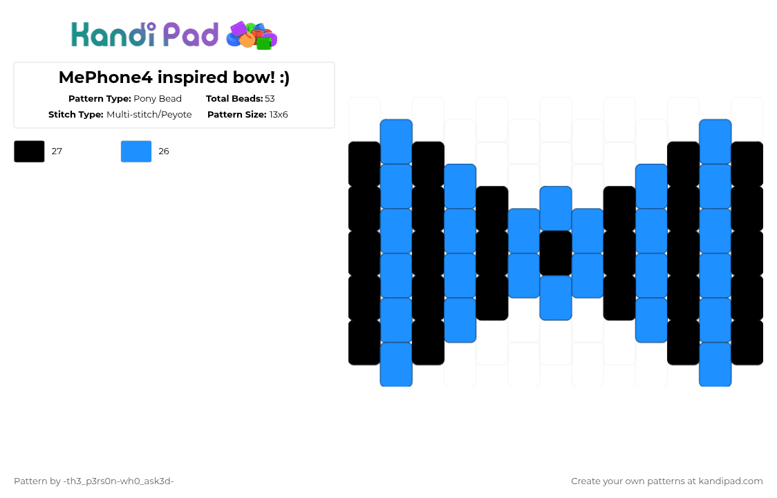 MePhone4 inspired bow! :) - Pony Bead Pattern by -th3_p3rs0n-wh0_ask3d- on Kandi Pad - black,light blue