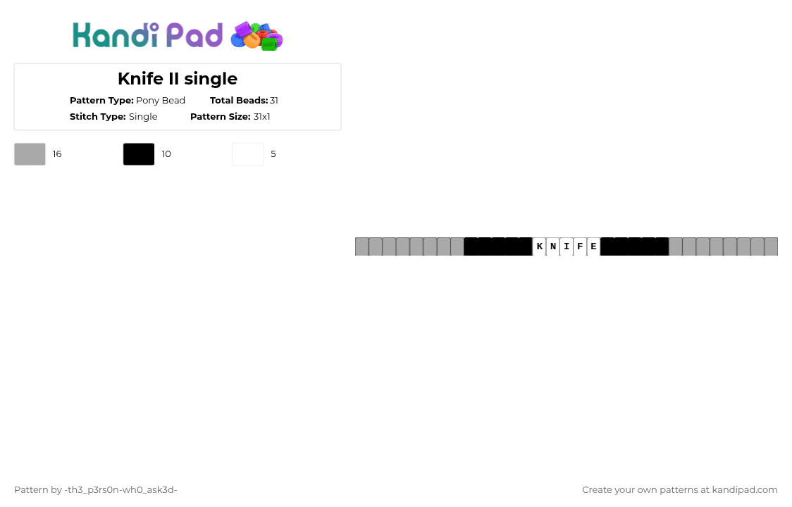 Knife II single - Pony Bead Pattern by -th3_p3rs0n-wh0_ask3d- on Kandi Pad - beige, ii, inanimate insanity, knife