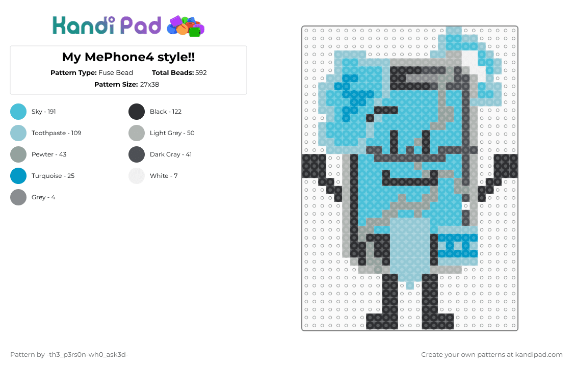 My MePhone4 style!! - Fuse Bead Pattern by -th3_p3rs0n-wh0_ask3d- on Kandi Pad - light blue,mephone4,ii