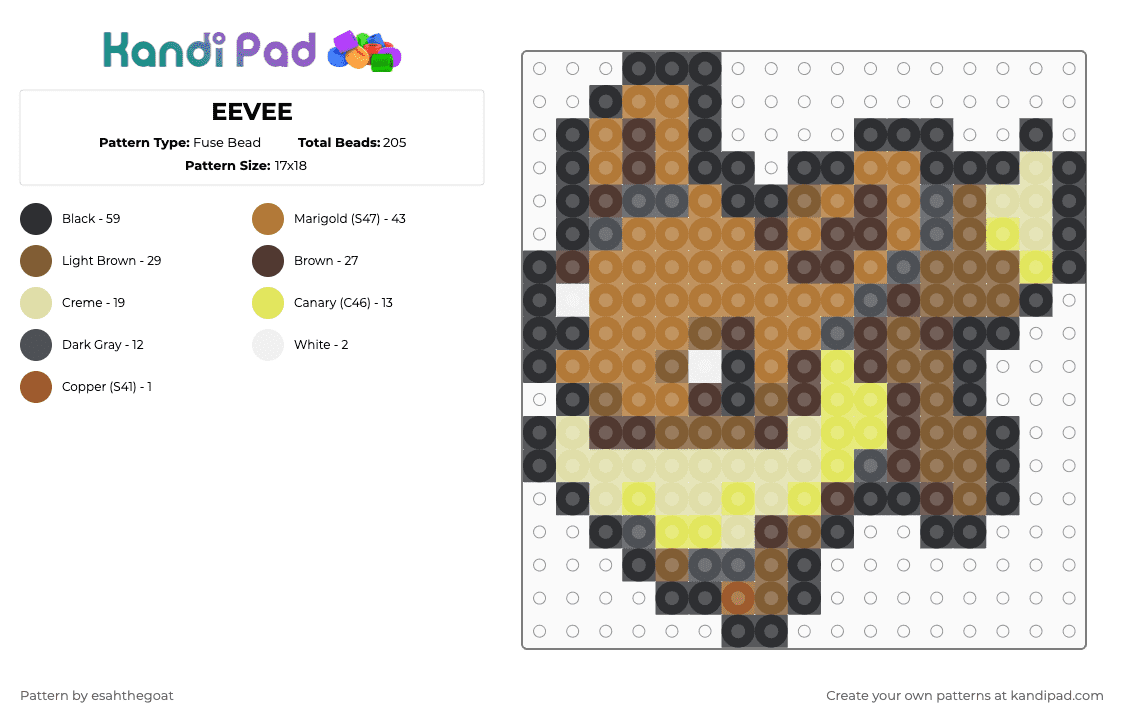 EEVEE - Fuse Bead Pattern by esahthegoat on Kandi Pad - tan