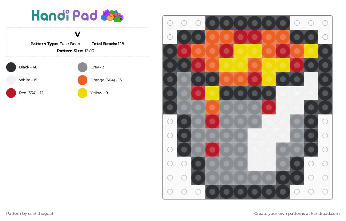 V - Fuse Bead Pattern by esahthegoat on Kandi Pad - gray
