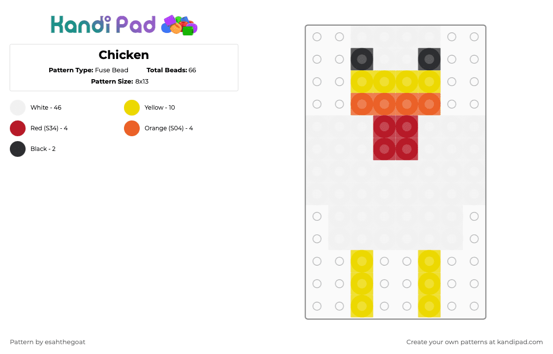 Chicken - Fuse Bead Pattern by esahthegoat on Kandi Pad - white,yellow
