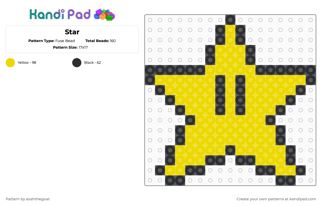 Star - Fuse Bead Pattern by esahthegoat on Kandi Pad - black,yellow