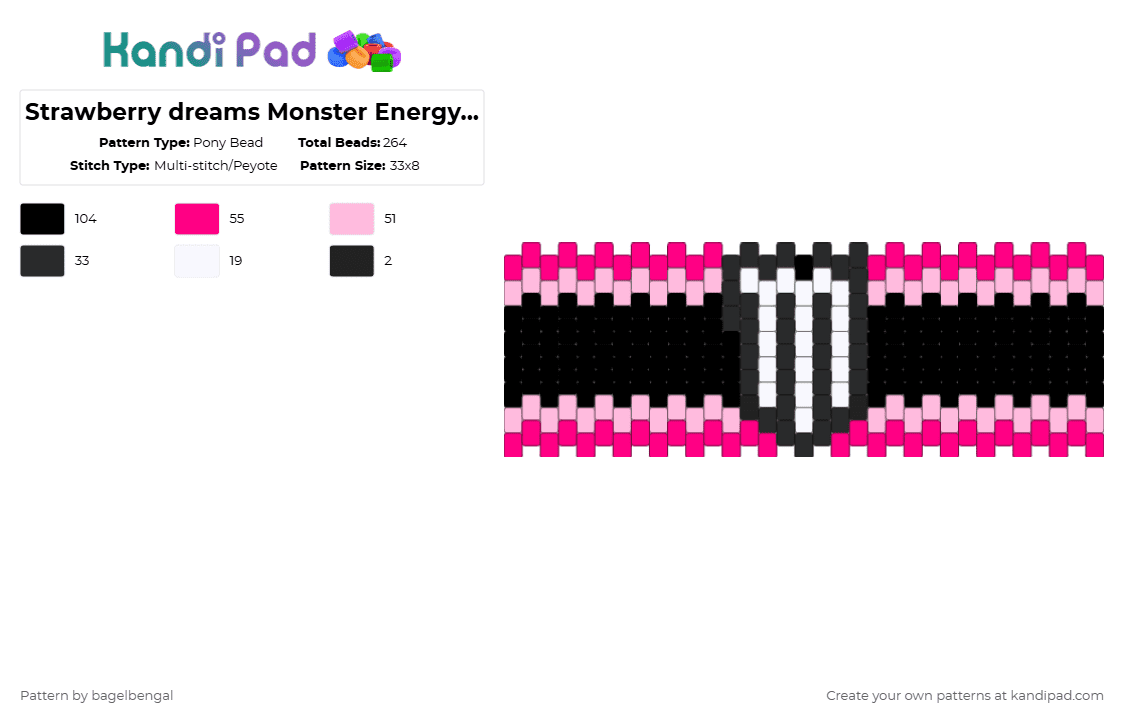Strawberry dreams Monster Energy cuff ! - Pony Bead Pattern by bagelbengal on Kandi Pad - monster energy,energy drink,strawberry,cuff,drink,beverage,food,pink