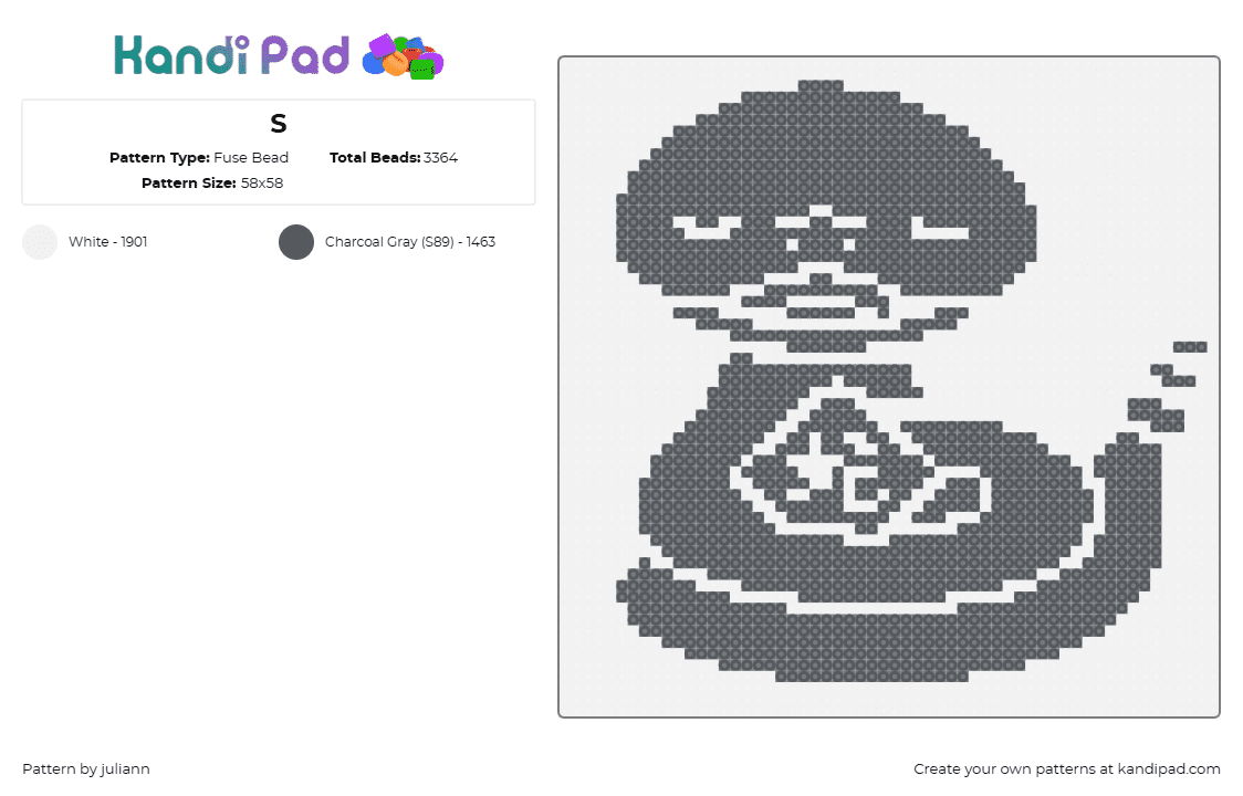 S - Fuse Bead Pattern by juliann on Kandi Pad - snake,serenity,tranquil,peaceful,meditative,elegance,simplicity,gray