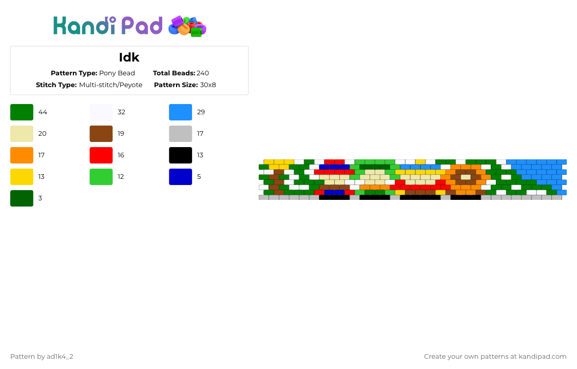 Idk - Pony Bead Pattern by ad1k4_2 on Kandi Pad - south park,characters,cuff,red,green,yellow,light blue,idk,cartoon,character