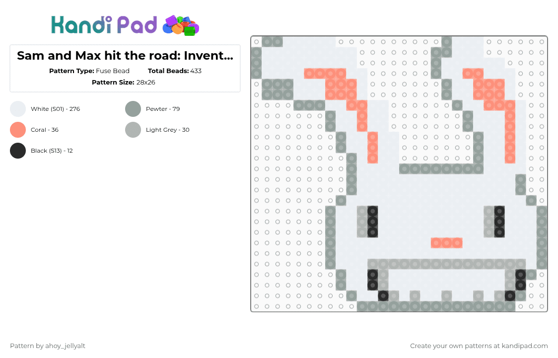 Sam and Max hit the road: Inventory Max - Fuse Bead Pattern by ahoy_jellyalt on Kandi Pad - white,gray,sam and max,hit the road